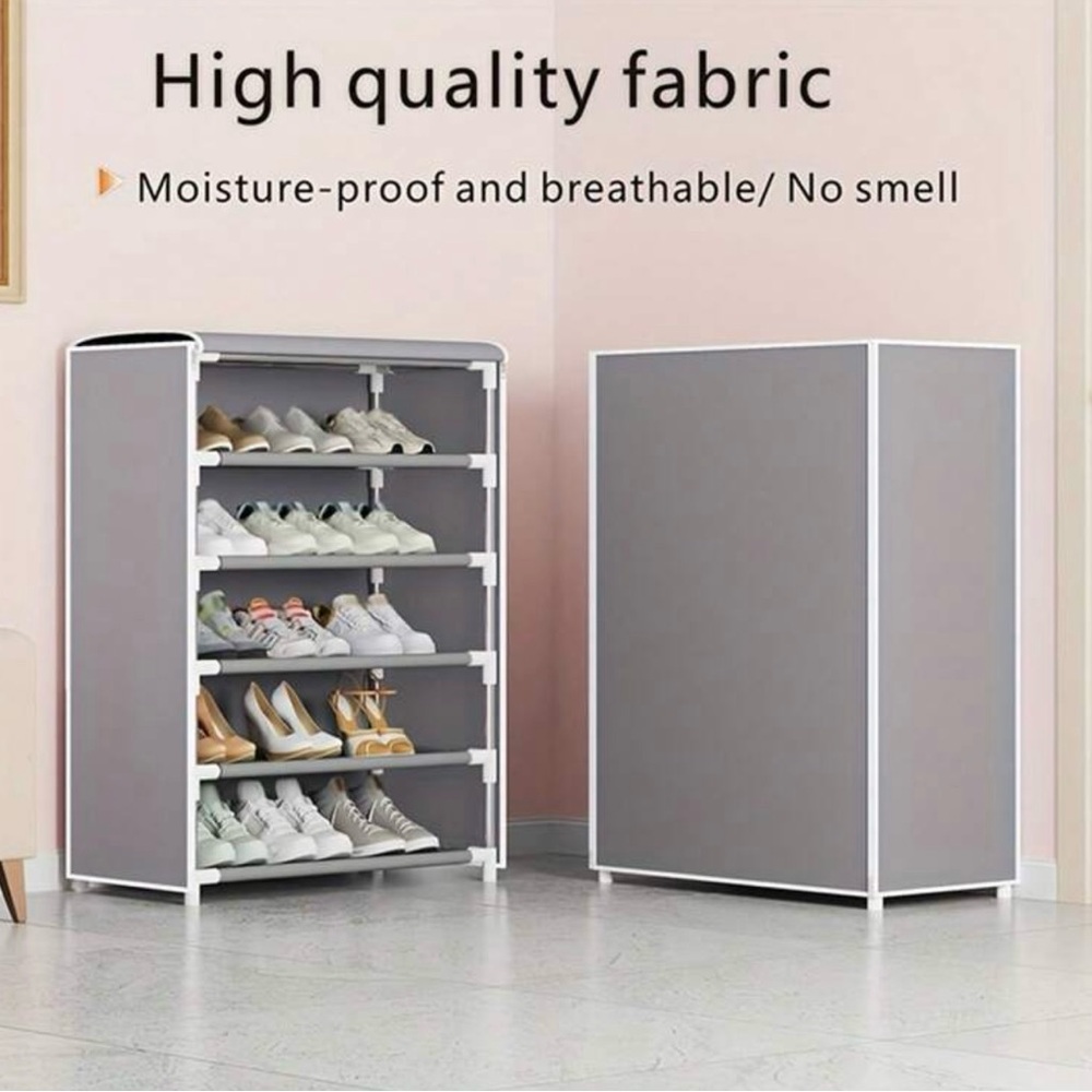 Gray Fabric Shoe Organizer.With Cloth Cover, 5 Layers 4 Grids